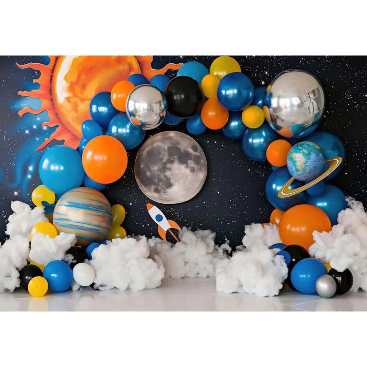 

Allenjoy Universe Space Rockets Balloons Backdrop