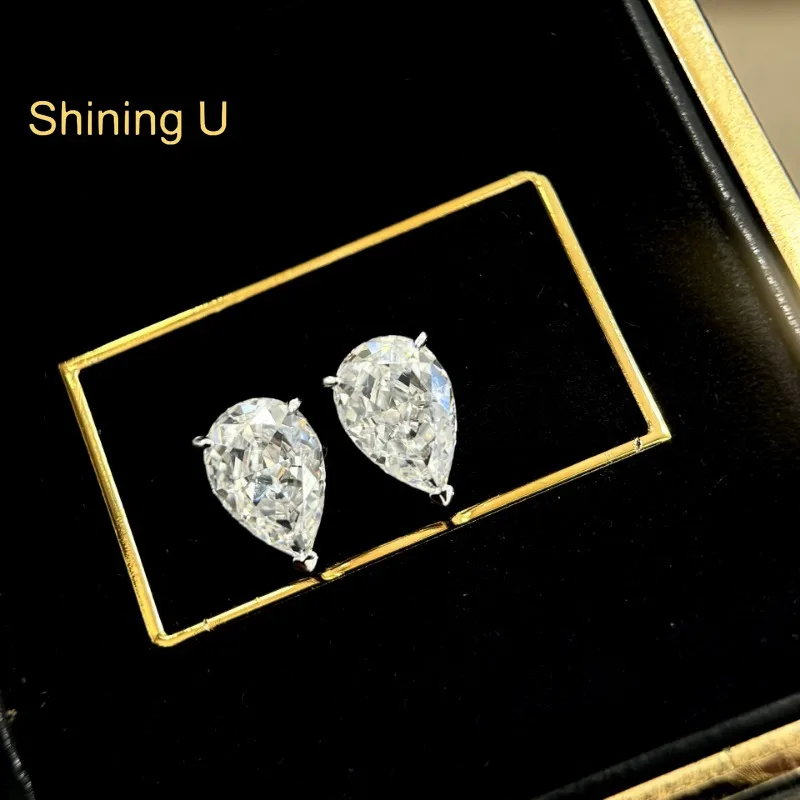 

Серьги-гвоздики Shining U из стерлингового серебра 925 пробы с грушевидными высокоуглеродистыми бриллиантами 3 карата для женщин, изысканные ювелирные изделия, Cleanfit, на годовщину