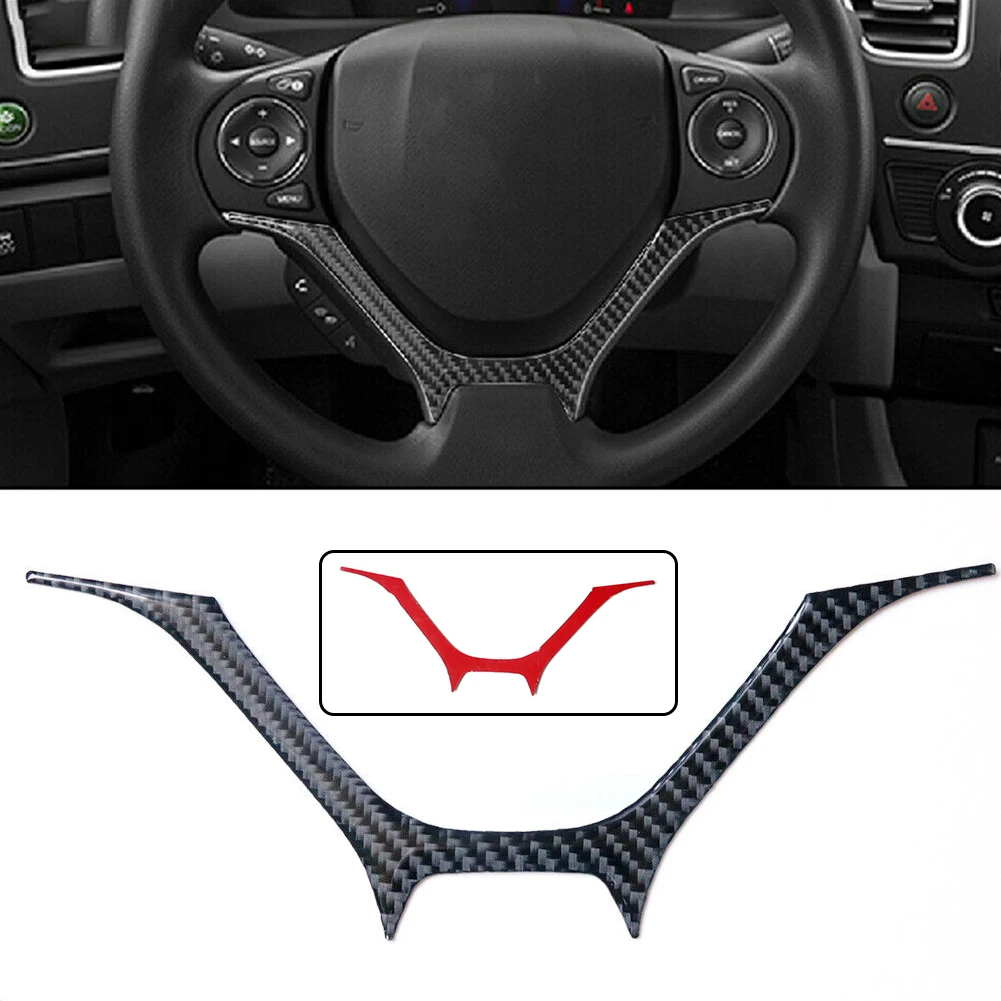 1pc Car Steering Wheel Panel Cover Trim Decorative Sticker Carbon Fiber Black Fits For Honda For Civic Coupe 2013 2014 2015