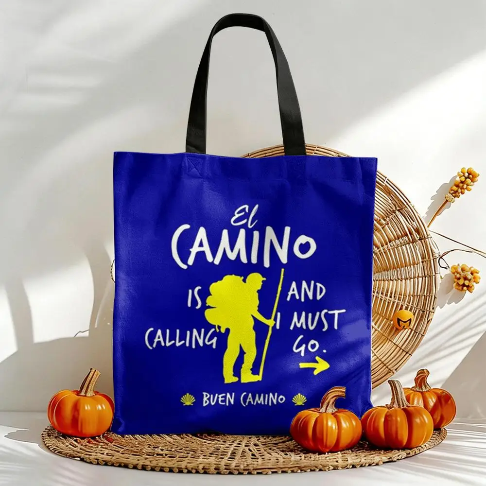 Movie C-Camino de Santiago Bolsas de almacenamiento de lona con estampado de doble cara para mujer, bolso grande, duradero, para playa, picnic, plegable, regalo ecológico