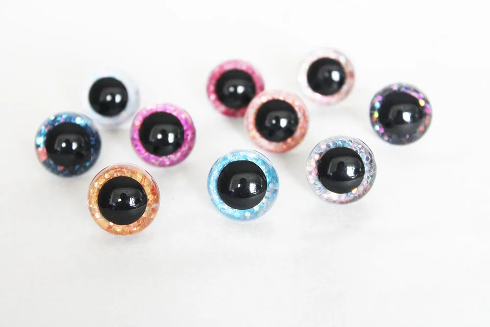 

10PAIRS NEW 18mm 20mm 30mm 40mm 50mm 60mm round clear toy safety glitter eyes with glitter fabric with hard washer T10