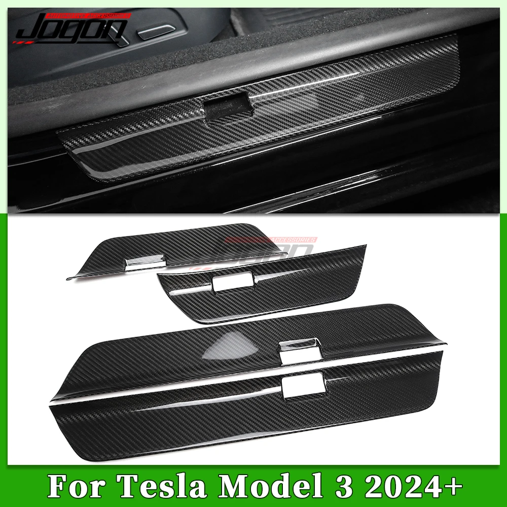 Glossy Carbon Fiber 4Pcs Car Interior Door Plate Side Panel Cover Sticker Trim Paste Type Accessories For Tesla Model 3 2024