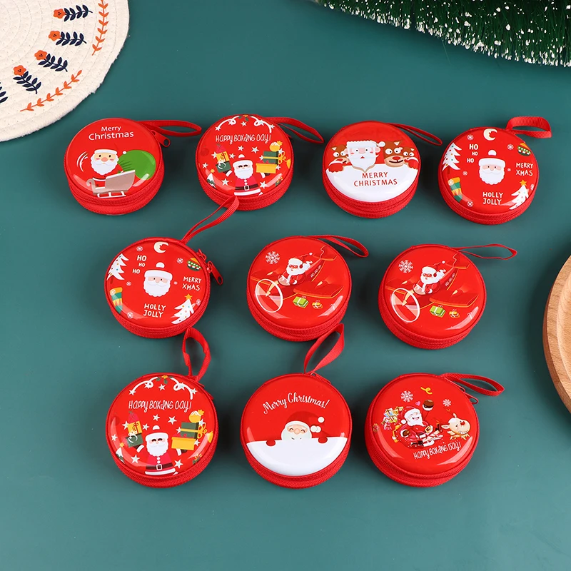 Random Tinplate Coin Purse Earphone Storage Bag Christmas Gifts Santa Claus Pattern Coin Purse Key Coin Bag Red Coin Purse