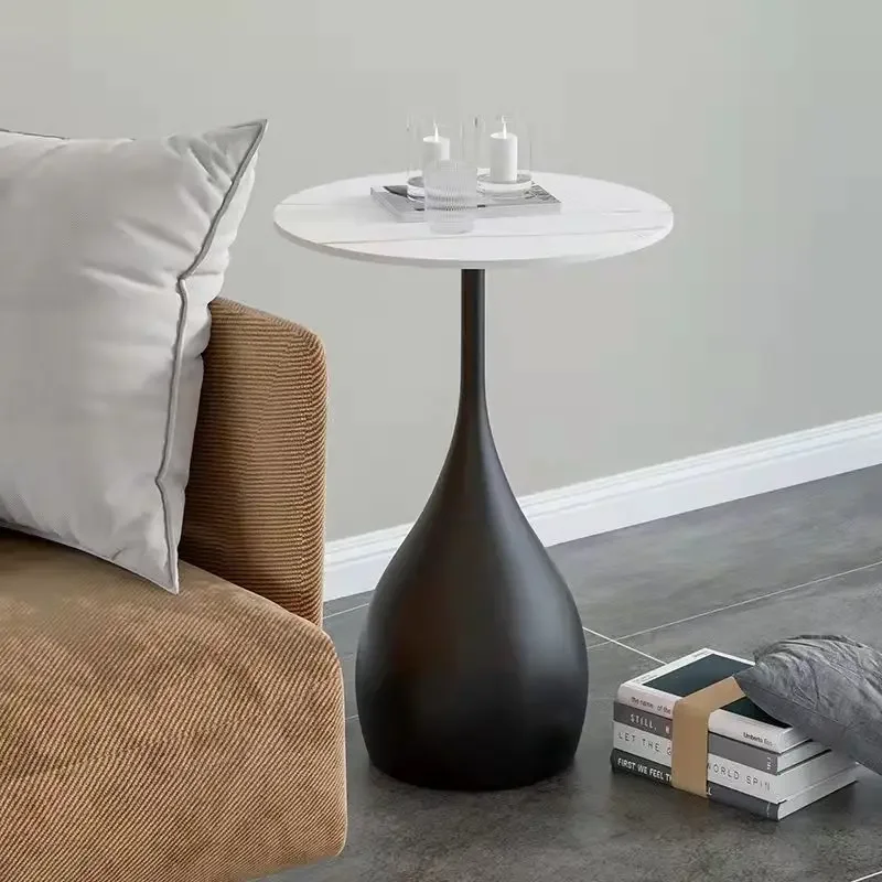 

Simple Modern Wrought Iron Home Living Room Furniture Bedside Table Ultra-narrow Small Round Mesas Rock Mable Plate Coffee Table