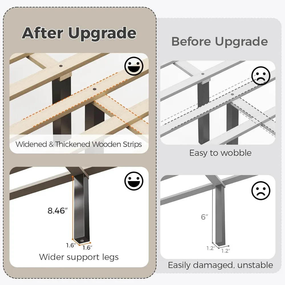 إطار سرير بمنصة كوين مغطاة بالمخمل مع لوح رأسي ودعم شرائح خشبية وأساس مرتبة صامتة