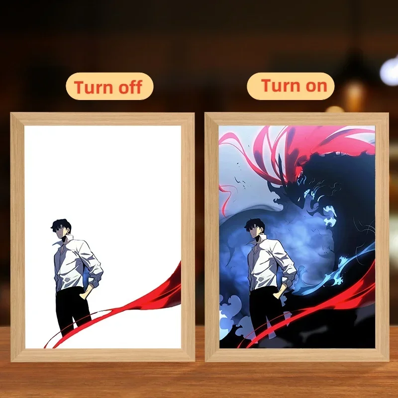 

Аниме Solo Leveling Sung Jin Woo Led Light Painting Solo Leveling Cartoon Frame Night Lamp Boy Room Table Decor Toys Fans Gifts