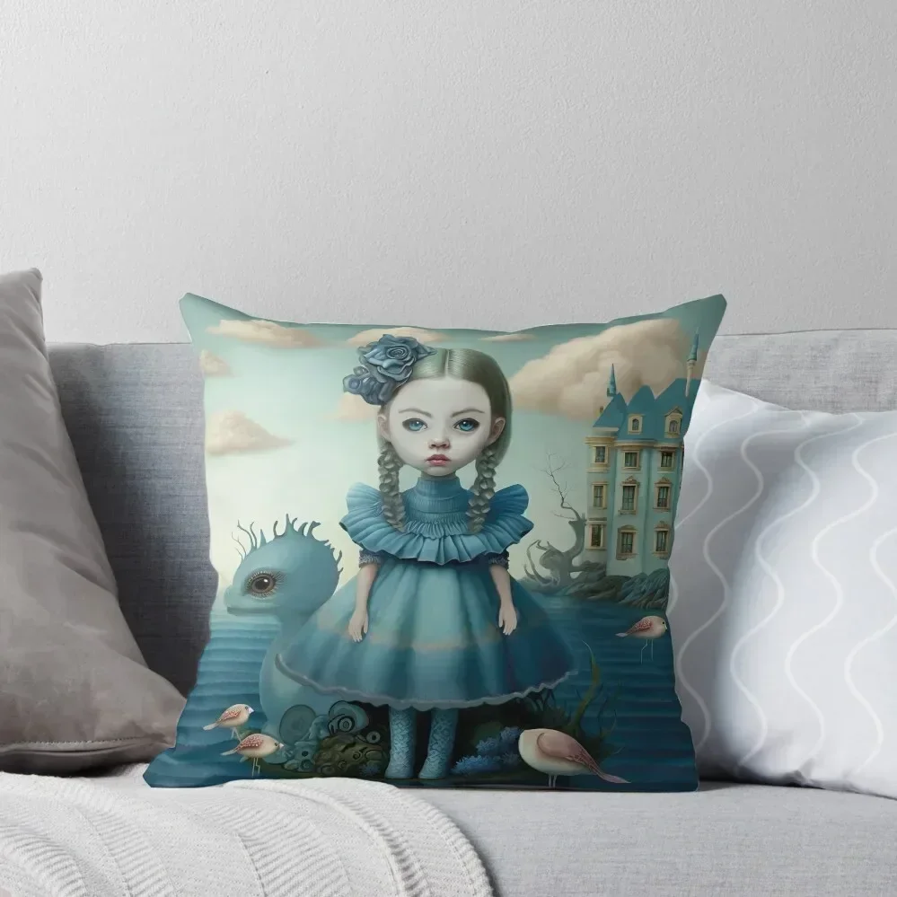 رسم فتاة صغيرة لطيفة في تجعل العالم المؤمن. اسمه جولي رمي وسادة وسادة ديكور وسادة #1