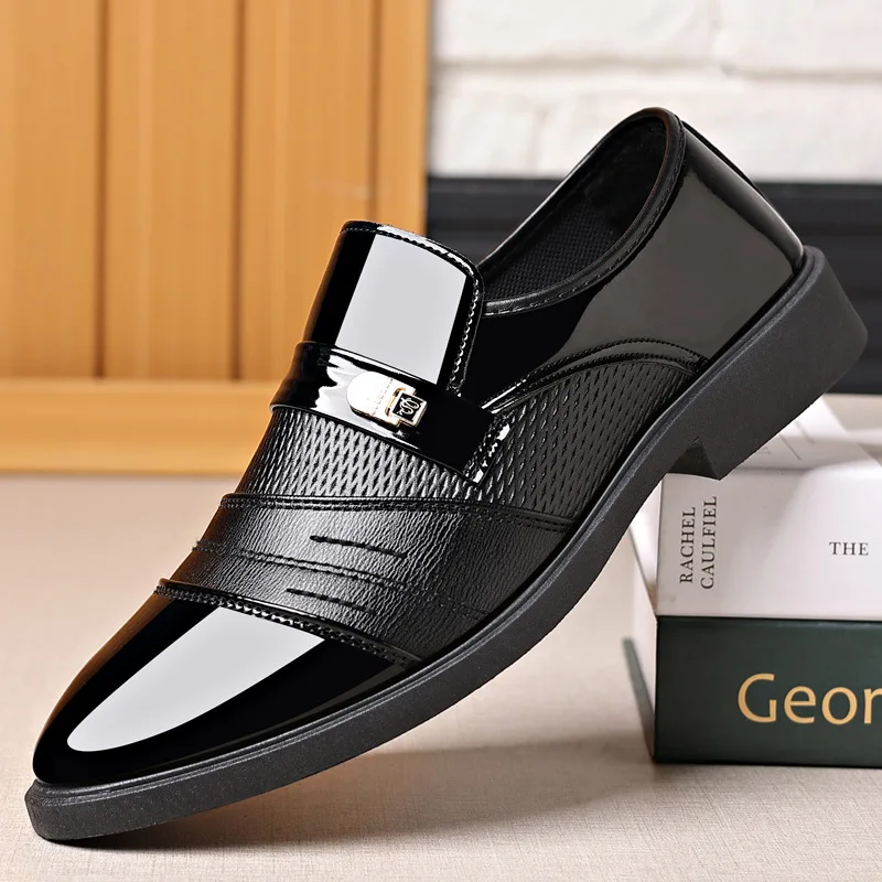 New Men's Glossy Leather Shoes Business Dress Shoes Large Size Versatile Mirror Shoes