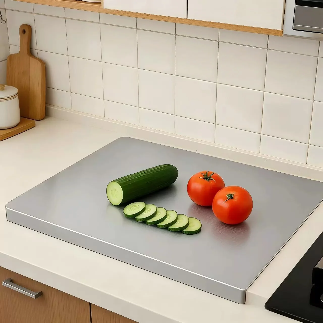 Stainless Steel Kitchen Cutting Board, Non‑Slip Dough Kneading Board, Double‑Sided Work Surface for Cutting Vegetables Fruit