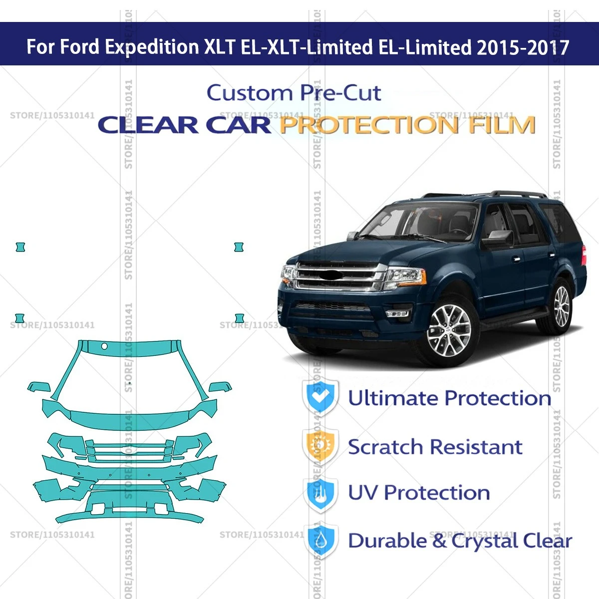 

For Ford Expedition XLT EL-XLT-Limited EL-Limited 2015-2017 Pre-Cut Paint Protection Film PPF Transparent Car Film Automotive