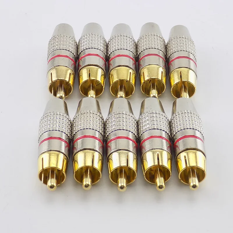 10pcs RCA Male Plug Connector Non Solder AV Audio Video Locking Cable Plug Adapter solderness for Video CCTV Camera Security