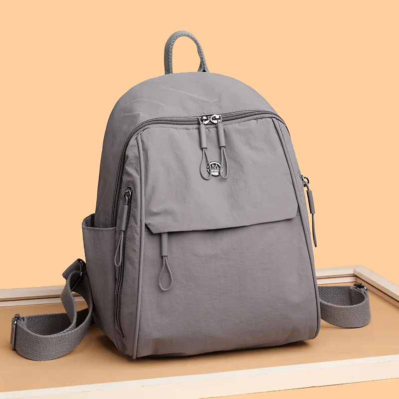 Fall Winter Nylon Casual Retro Women's Backpack Simple  Color Lightweight Double Shoulder Bag Bookbag Oxford Cloth Material