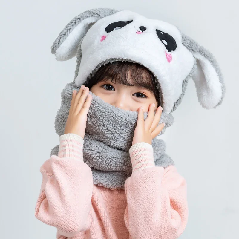 Children\'s Hat Boys Photography Girls Plus Fleece Cap Panda Ears Stuff For Kids 2022 Winter Warm Scarf Set Newborn Baby Stuff