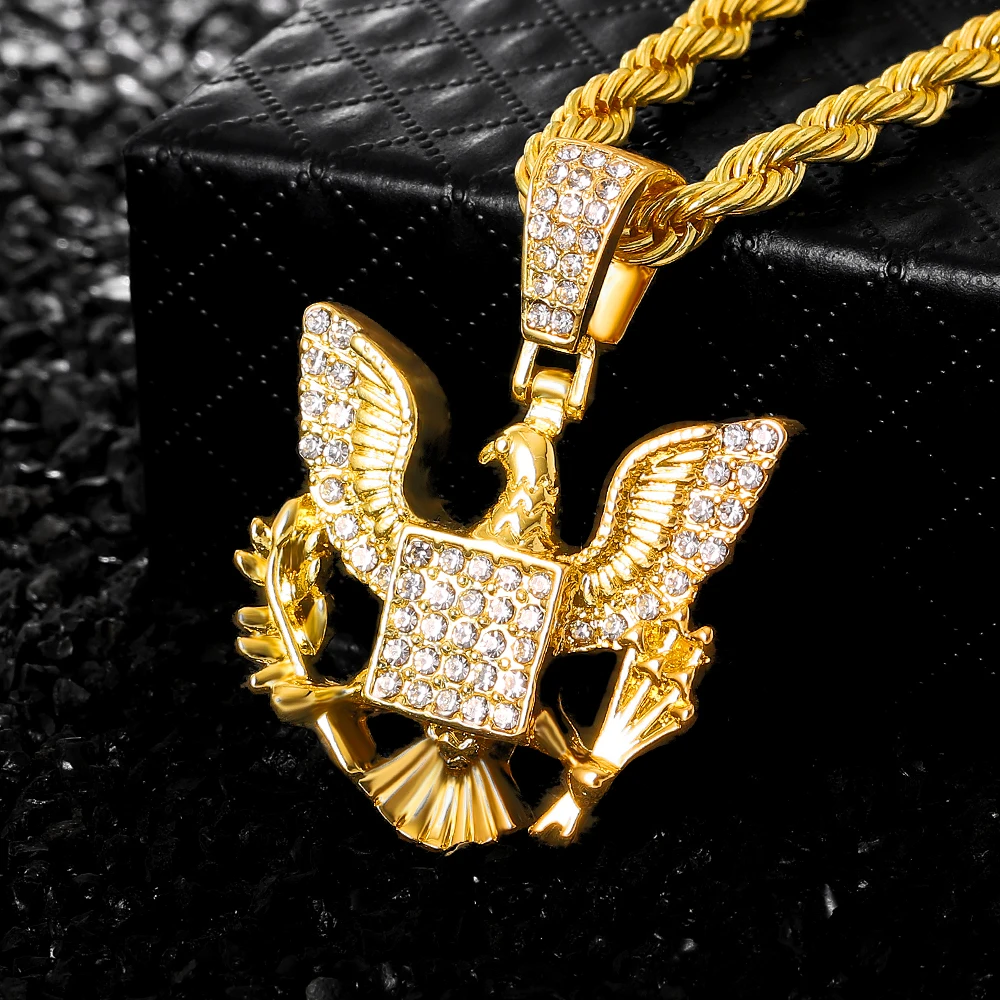 Full Rhinestone Eagle Pendant Necklace Match 4mm Rope Chain Shiny Ideal For Parties, And Daily Wear,As A Gift For Dating For Wom