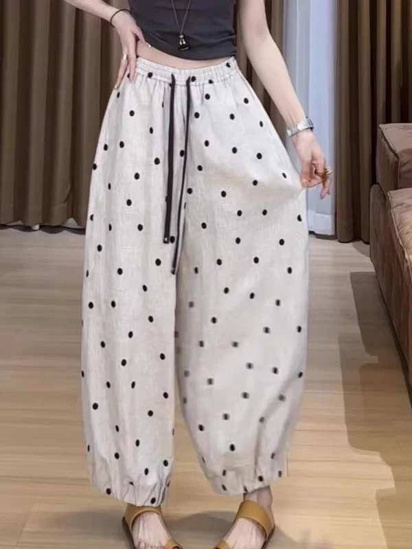 

Новые летние женские льняные брюки больших размеров с высокой талией, широкими штанинами, свободного кроя, для повседневной носки, утягивающие, укороченные (7/8)