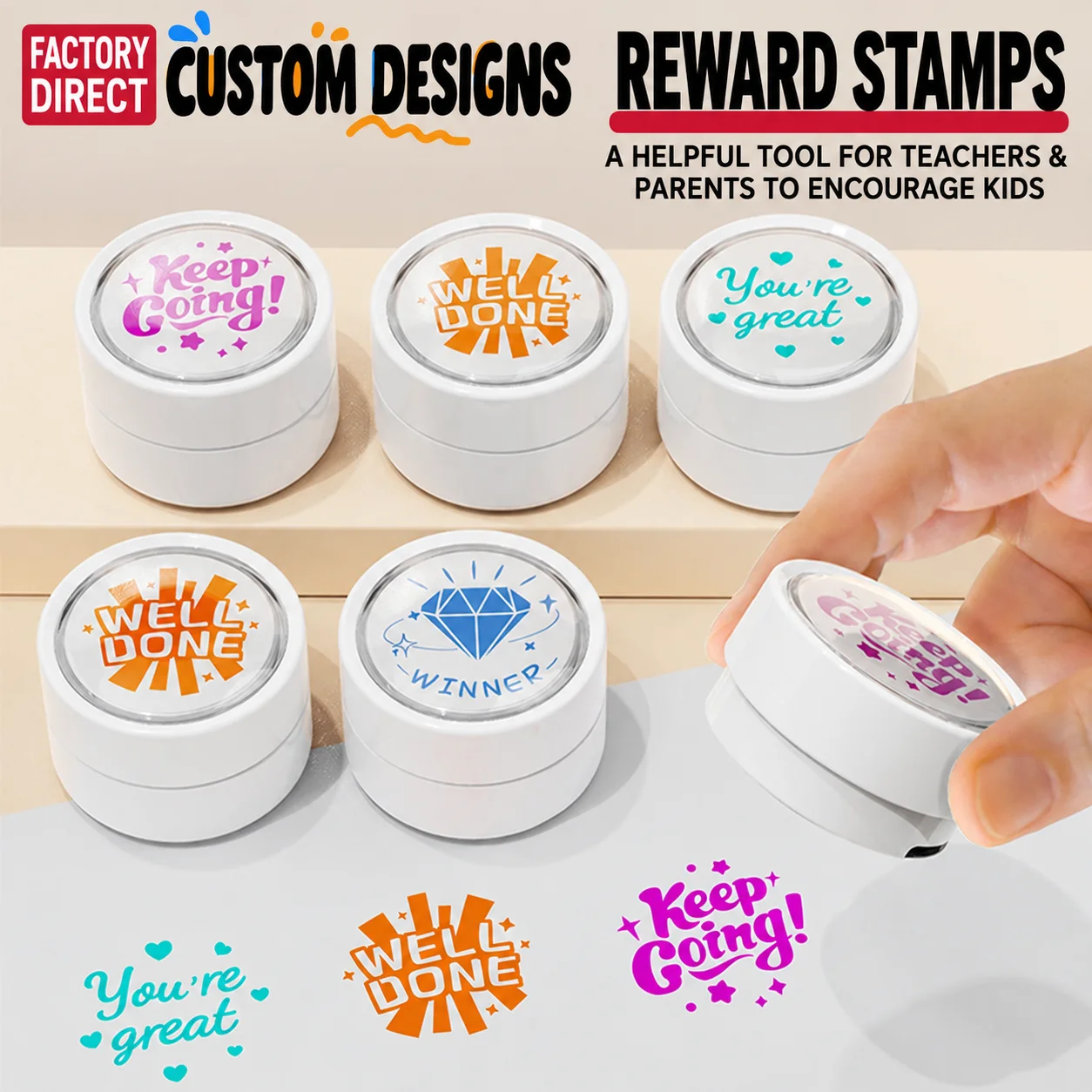 Round Positive Encouragement Photosensitive Stamps Motivational Reward Stamps for Teachers Homework Grading Journal Decoration