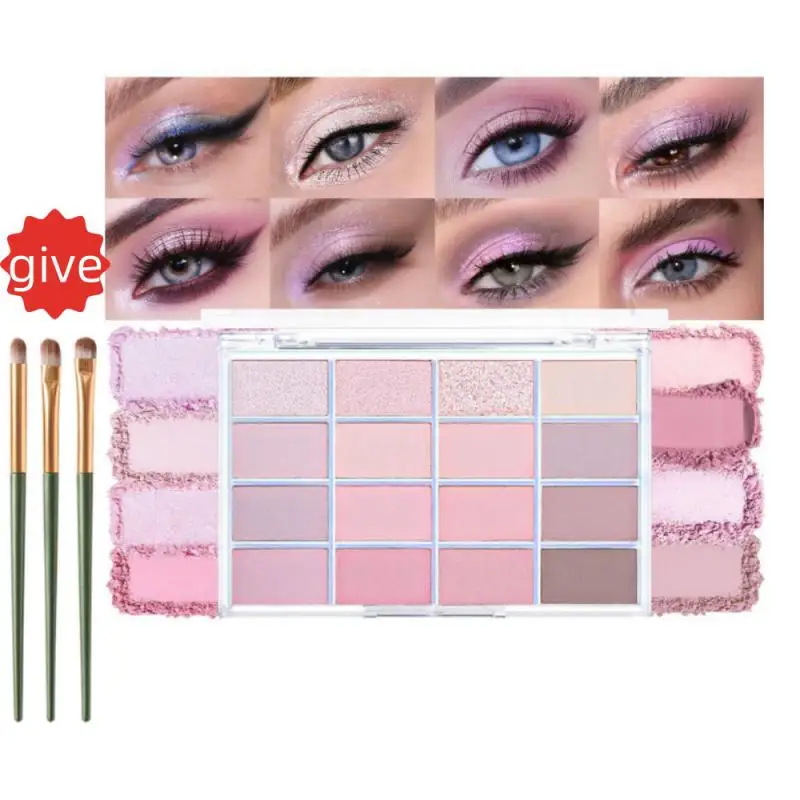 16 Colors Eyeshadow Palette Low Saturation Rose Pink Pearly Matte Glitter Eyeshadow Shiny Eye Shadow Long-lasting Eye Makeup