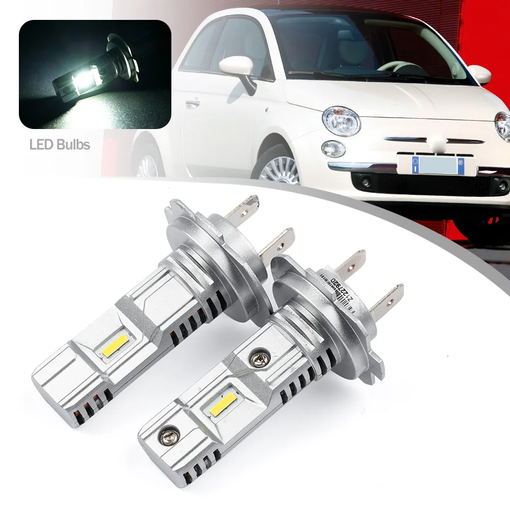 2Pcs Led Low Lo Beam Light Bulb Canbus White 8000lm 25W H7 Headlight Fog Lamp Bulbs For Fiat 500 500C Abarth 2007 2008 2009-2014