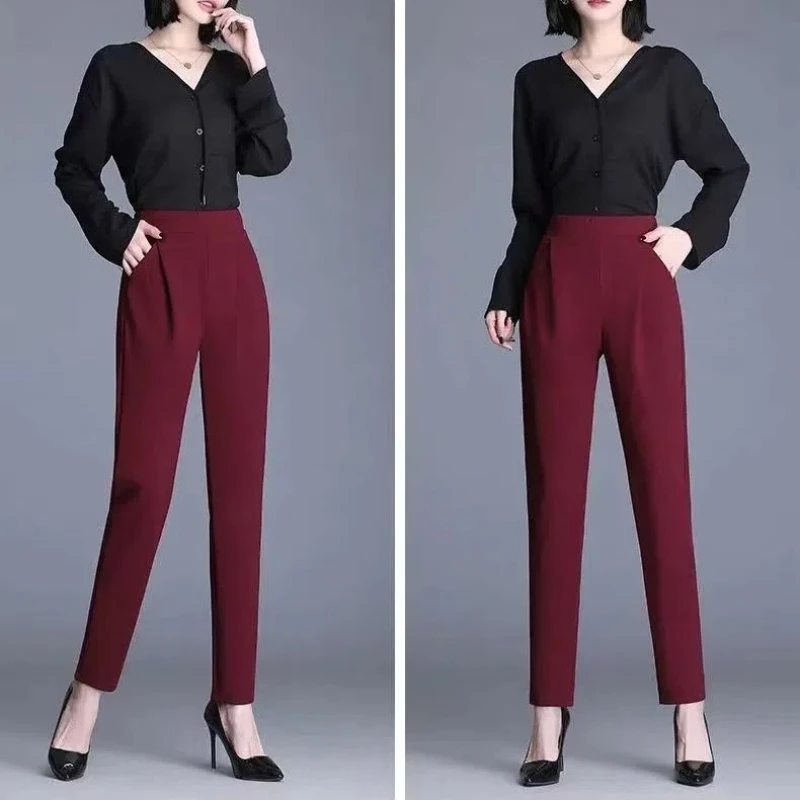 Women's Black All-match Harlan Pants Summer New Thin Solid High Waist Simplicity Plus Size Casual Pants Vintage Fashion Clothing