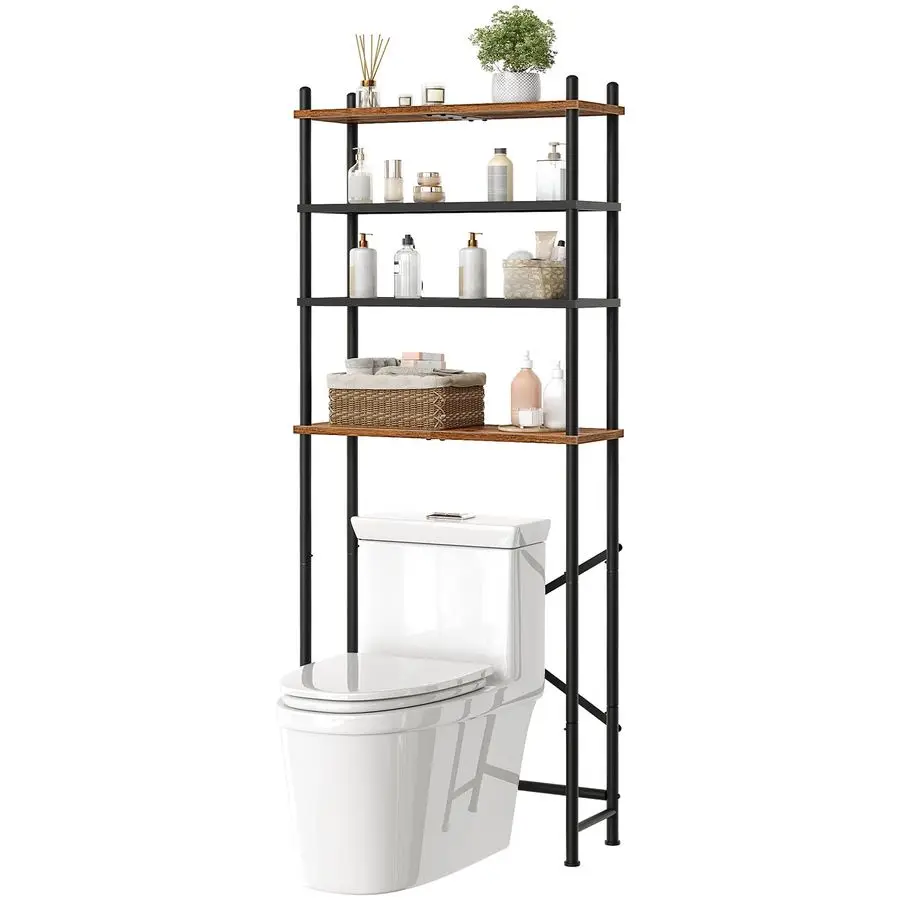 

Over The Toilet Storage, 4Tier Over Toilet Bathroom Organizer, Freestanding Above Toilet Shelf with Adjustable Feet, Space Savin