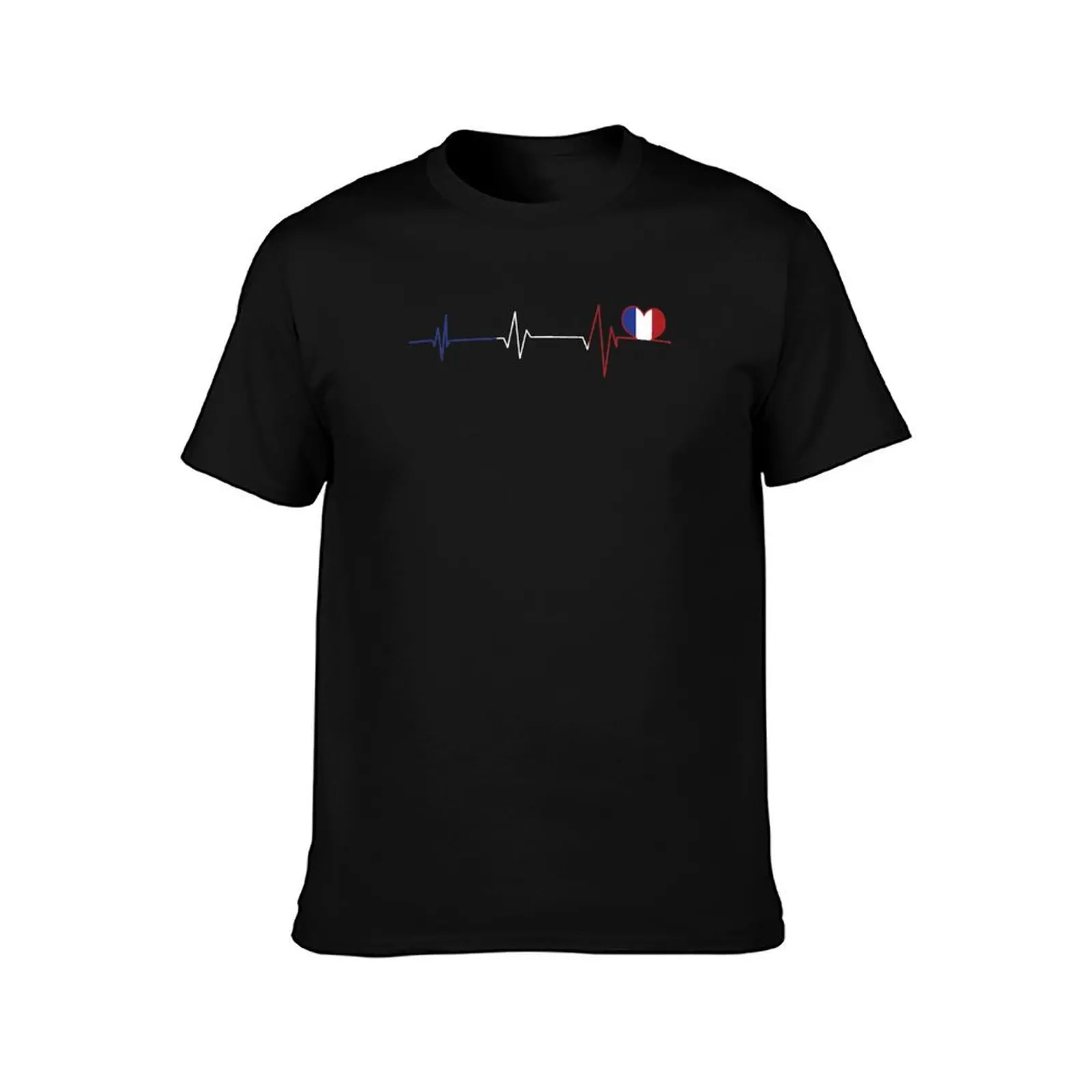 Battement De Coeur Drapeau Tricolore Francais Fête Nationale T-Shirt Basic Solid Tee for Daily Use T-Shirt