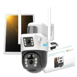 Color Night Vision 4MP Dual Lens Dual Screen Wifi Solar PTZ IP Security Camera Outdoor 4G Wireless CCTV Surveillance Camera 4MP