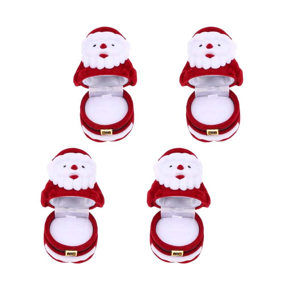 4Pcs Santa Jewelry Box Stylish Durable Ring Earrings Display Storage Case Christmas Gift Santa Storage Box Gifts Case