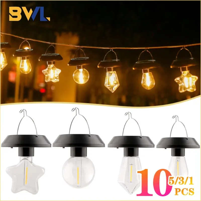 

1-10PCS Solar Tungsten Filament Hanging Light Outdoor Balcony Waterproof Solar Lamp Patio Landscape Garden Decoration