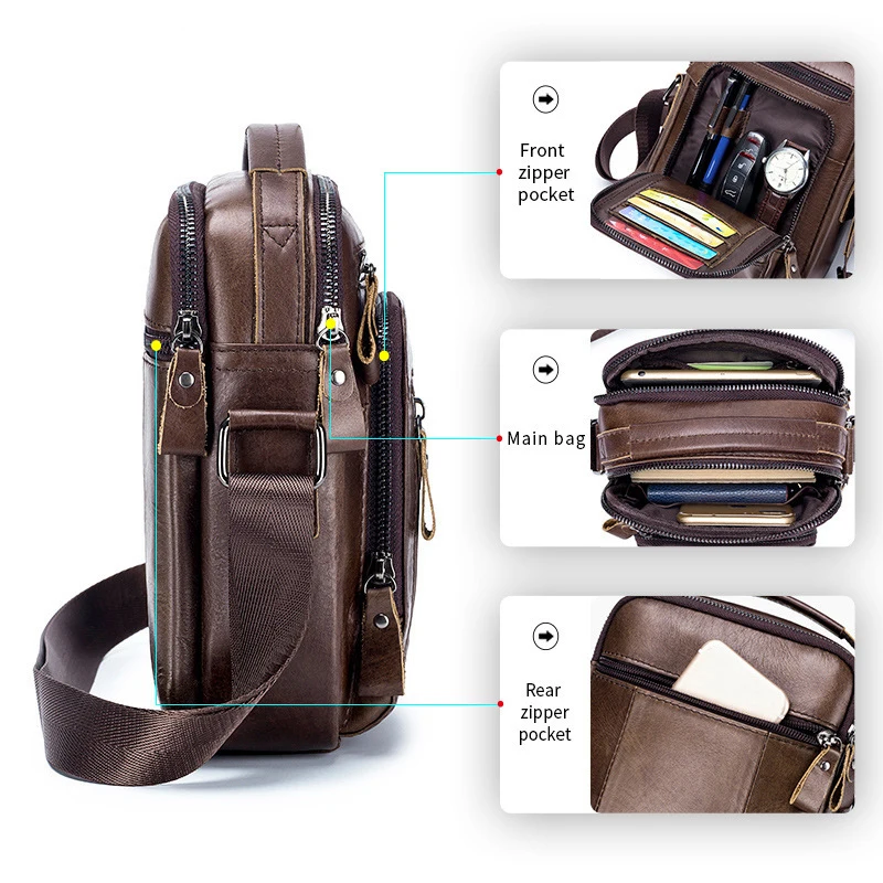 

Genuine Leather Men's Shoulder Bags Messenger Bag for Men Crossbody Bags New Small Man Fashion Designer Handbag Bolso Male