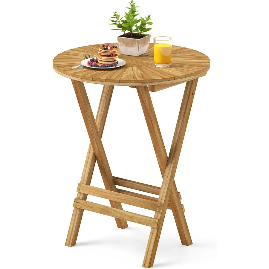23.5" Teak Wood Patio Folding Side Table, Natural