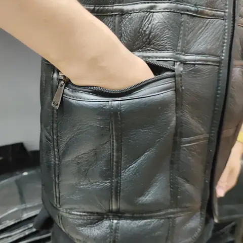 2025 Tjock Motorcykelväst Flerficksdragkedja Äkta Fårskinn Äkta Läderväst Herr Svart Väst Herr Ärmlös Jacka 10 best sales väst med flera fickor - №7