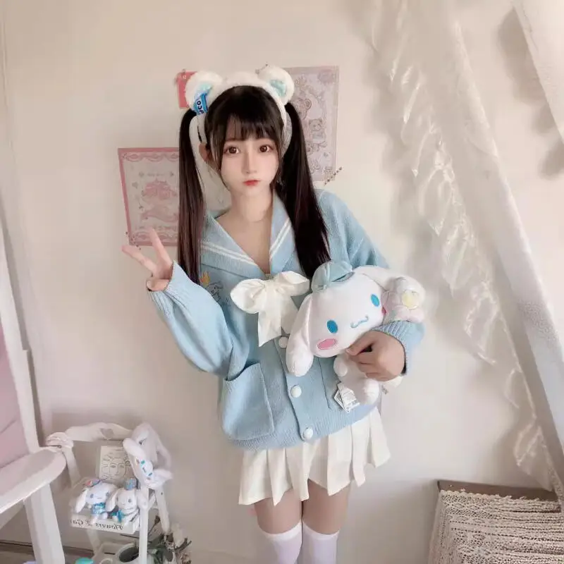 أنيمي لطيف سينامورول المرأة سترة الكرتون Y2K فضفاضة الدافئة Kawaii فتاة بلايز الربيع والخريف الحلو كلية نمط ملابس امرأة