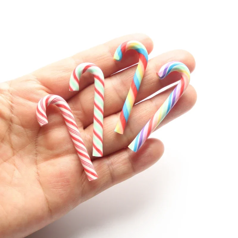 12pcs 20*47mm Christmas Crutch Colorful Candy Cane Flatback Cabochon Scrapbook DIY Jewelry Craft Phone Embellishments Home Decor