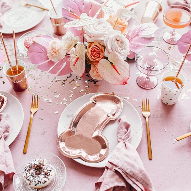 Bachelorette Party Decoration Rose Gold Penis Food Tray Hen Night Team Bride Party Dinner Plate Nude Dick Tableware 16cm 5Pcs view 2