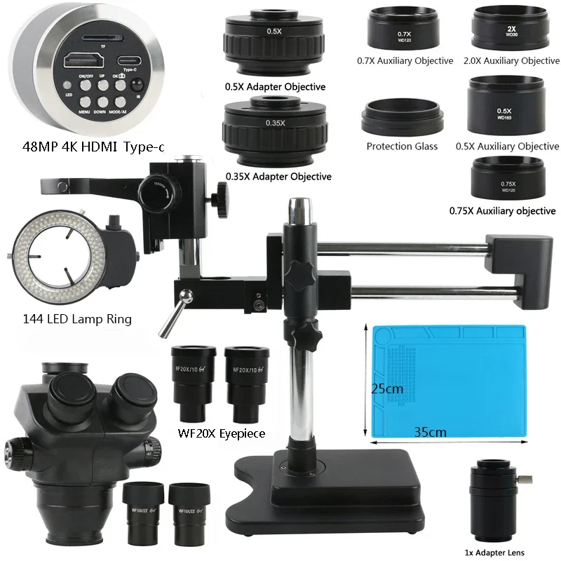 

Universal Double Boom Bracket Arm 3.5X-200X 100X Zoom Industrial PCB Soldering Jewelry Simul Focal Trinocular Stereo Microscope