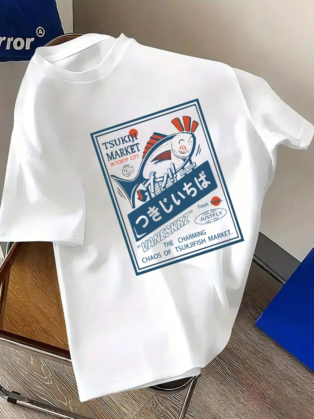Tsukiji Market Printed T-shirt Japanese Fish Pattern Fashion Short Sleeve T-shirt Summer Comfortable Casual T-shirt