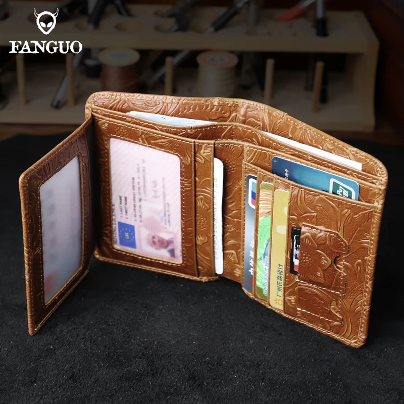 Multi Function ID Credit Card Holder Wallet Genuine Leather Rfid Protection Men's Wallets Vintage Short Purse For Male