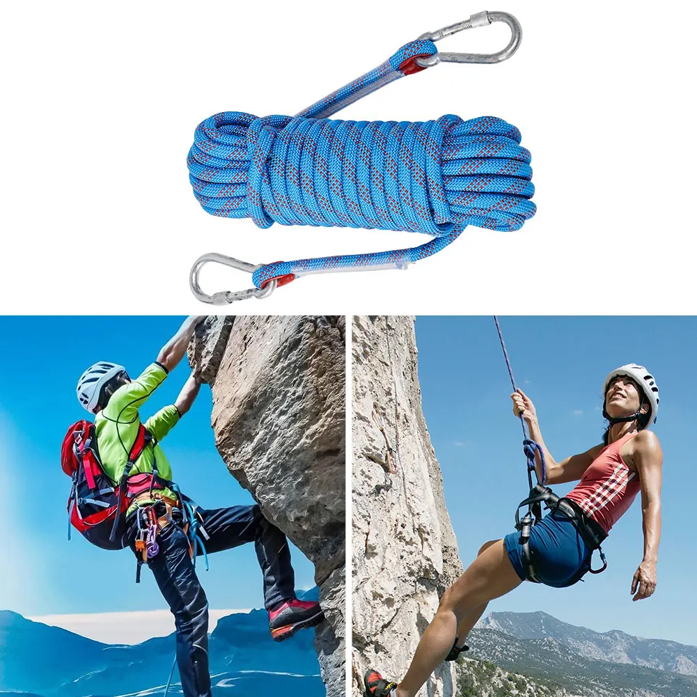 10m/20m/30m Rock Climbing Rope with 2 Hooks Outdoor Climbing Emergency Safety Life Rope for Fire Escape Car Rescue Accessories