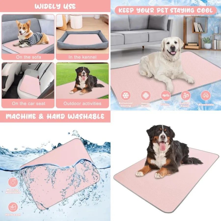 

Summer Dog Cooling Mat Washable Ice Silk Self Cool Pad for Small Medium Large Dogs and Cats, Pet Sleeping Pad for Crate, Bed, I