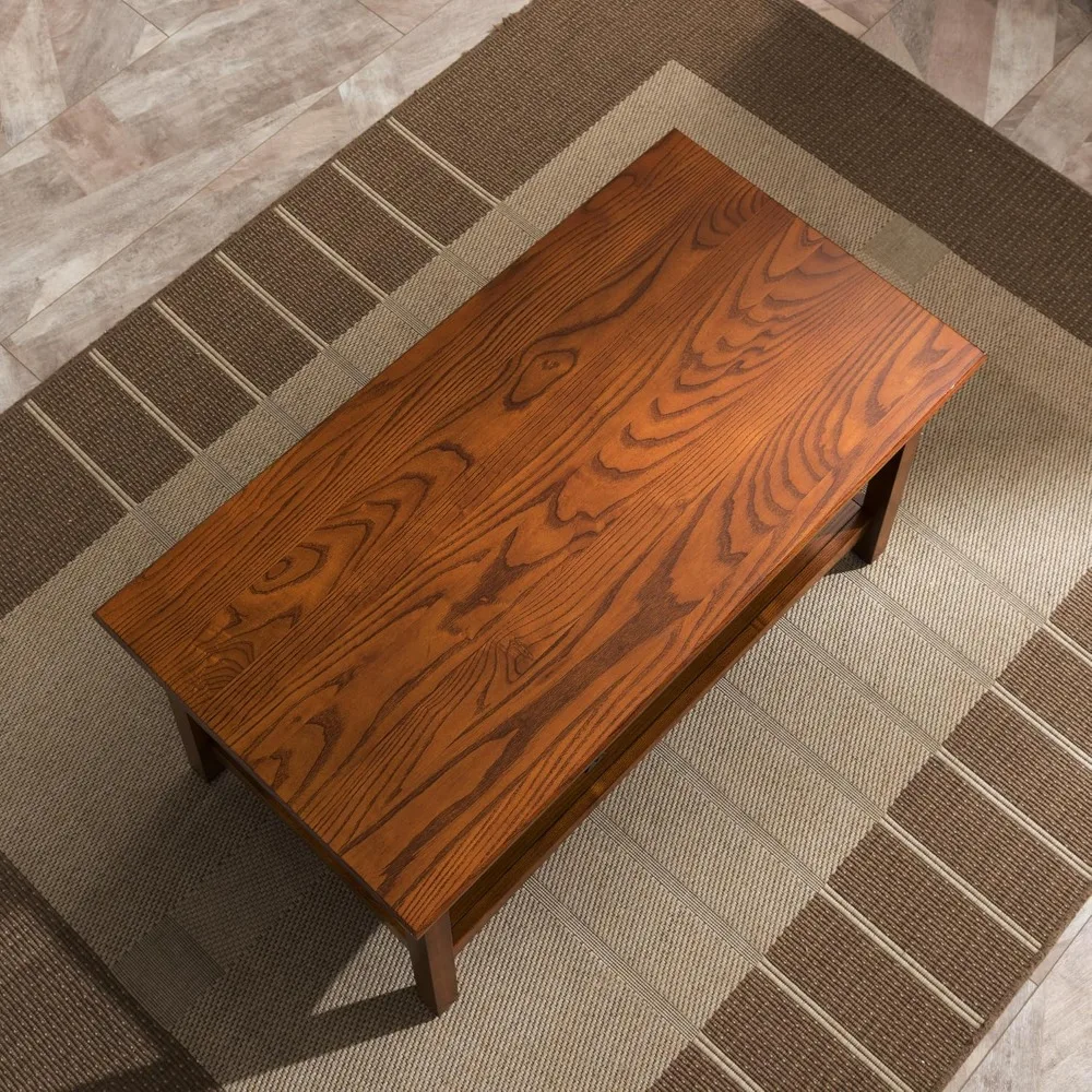 10055-RS طاولة قهوة مهمة لغرفة المعيشة، درجين ورفين، مصنوعة من الخشب الصلب، لمسة نهائية روسيت