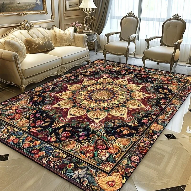 Persischer schwarzgoldener Luxusteppich für Wohnzimmer, kleine Teppiche für Schlafzimmer, Schlafzimmer und Büro, Sofabereich, rutschfeste Dekoration