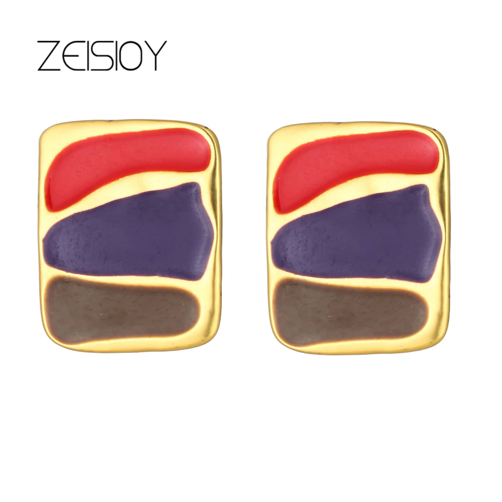 Korean Fashion Red Brown Purple Striped Shell Stud Earrings Women's Tricolor Earrings