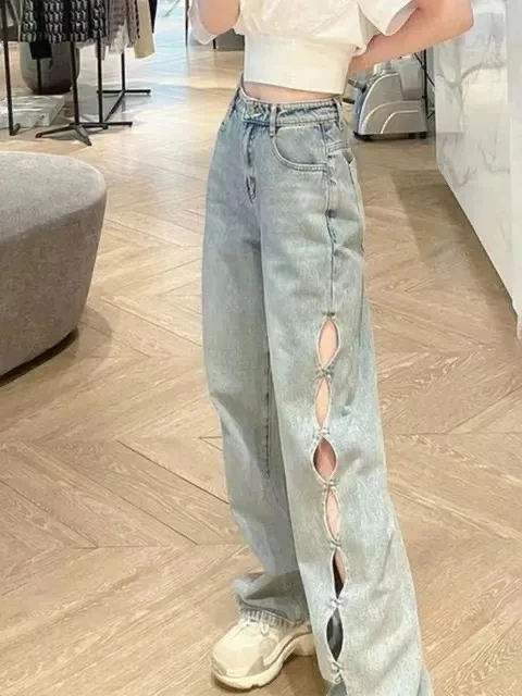 

2024 Spring/Summer New Design Feels Small and Unique, Unique and Unique Pants Korean Loose Straight Leg Trendy Jeans for Women