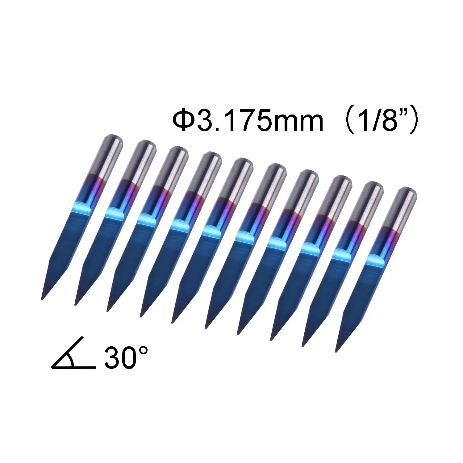 Genmitsu 10Pcs Nano Blue Coat Engraving Bits, 15/20/30 Degree 0.1mm Tip 1/8