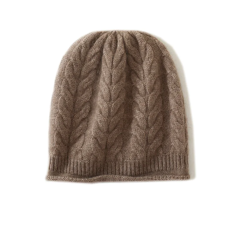 Women's 100% cashmere hat casual solid color knitted hat warm pile cap pullover hat without brim cap fashion cold hat wholesale.