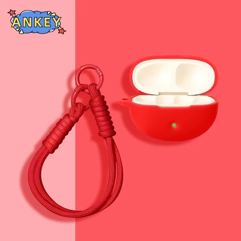 for QCY Crossky C50 Case Silicone Protective Earbuds Cover Nylon Lanyard Soft Shell