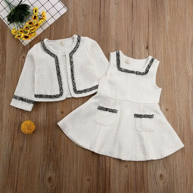 2024 Baby Spring Autumn Clothing  Infant Kid Baby Girl Hemp Pageant Coat + Tutu Dress Party Outfit Fashion Elagent Clothes Sets