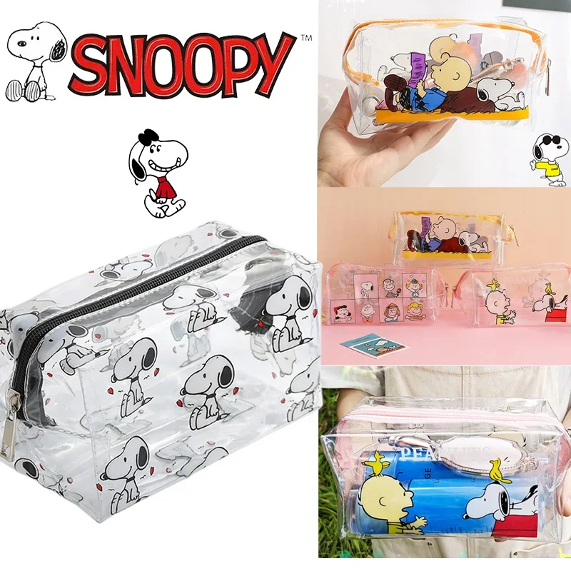 Bolsa de maquillaje Snoopy para chica al aire libre, bolsa de cosméticos necesaria para mujer, organizador de viaje transparente, bolsa de aseo