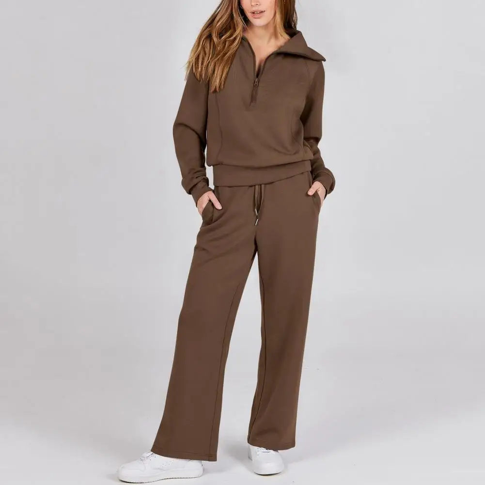 Oversized Sweatshirt Pants Set Solid Thick Wide Leg Drawstring Sweatpants Set Women Tracksuit Casual Sweatshirt And Pants Set