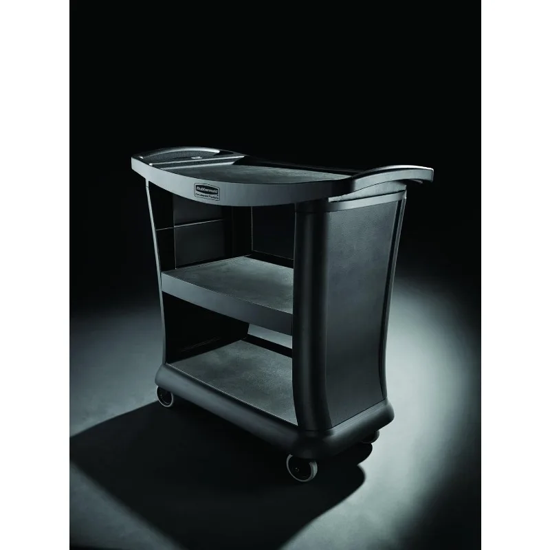 Carrello multiuso serie Executive di prodotti commerciali con ruote, nero, carrello a due ripiani per cucina/ristorante/caffetteria/stoccaggio